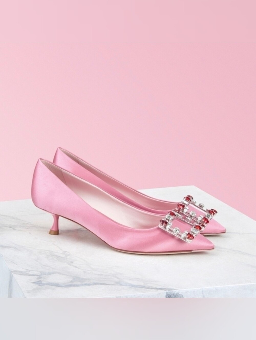 Roger Vivier Brochamour Crystal Heart Buckle Pointed Toe Pump
